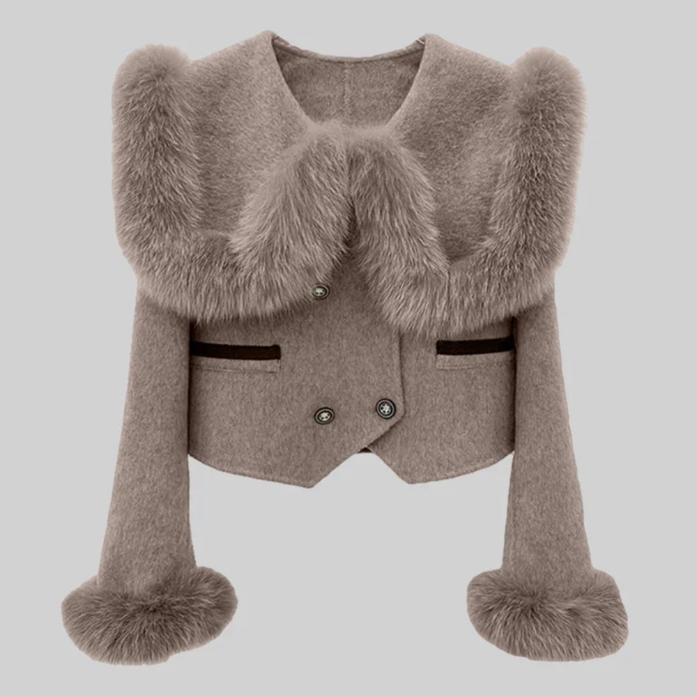 NWT Elegant Tan Fur-Trimmed Women's Coat